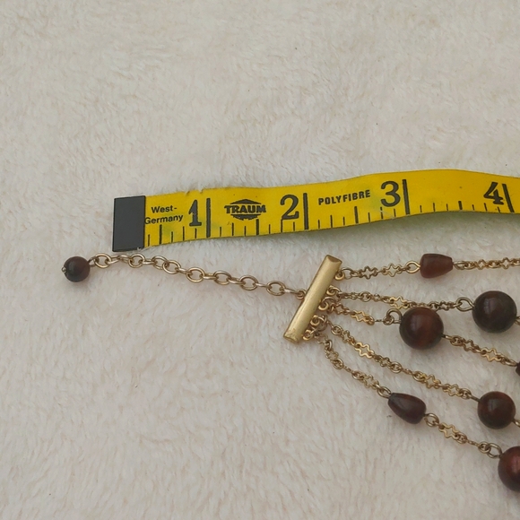 SALE: Gold-Colored Five Chain Necklace with Small Dark Brown Beads - Picture 9 of 10